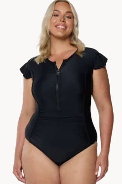 Rashies & Sunsuits|Capriosca Plain Zip Front One Piece Black