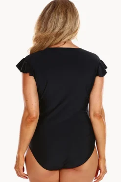 Rashies & Sunsuits|Capriosca Plain Zip Front One Piece Black