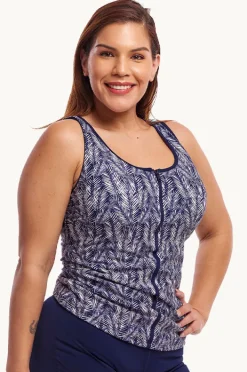 Tankini Tops|Funkita Pressure Palm DD/E Cup Zip Front Tankini Separate Navy/white