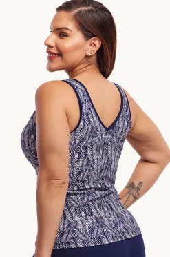 Tankini Tops|Funkita Pressure Palm DD/E Cup Zip Front Tankini Separate Navy/white