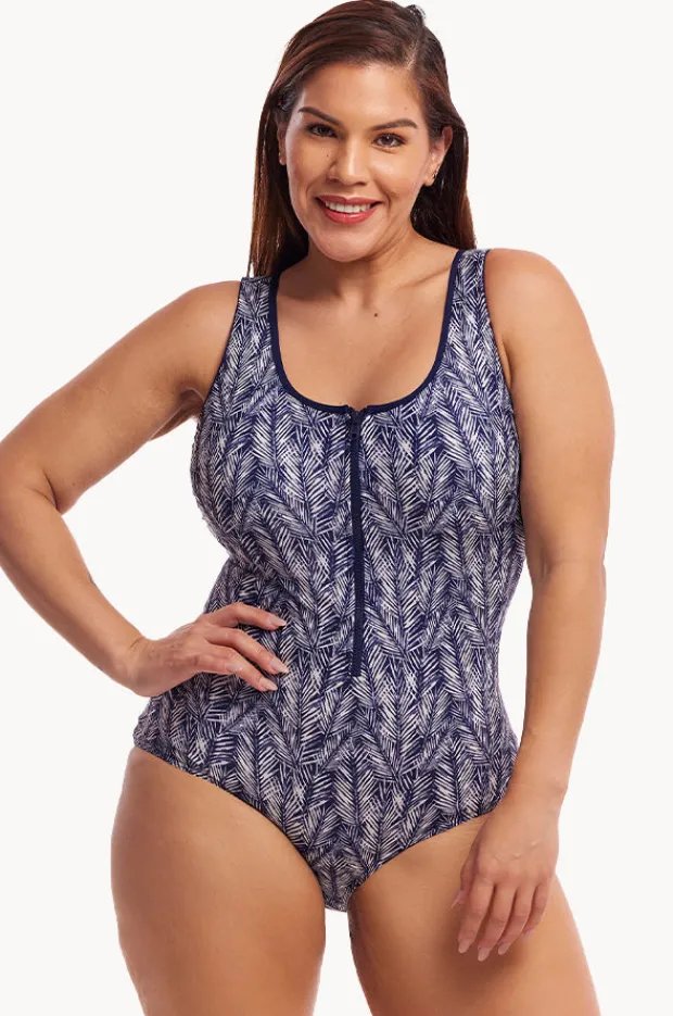 One Pieces|Funkita Pressure Palm DD/E Cup Zip Front One Piece Navy/white