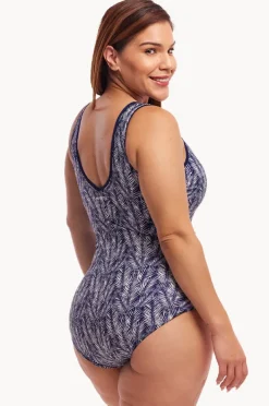 One Pieces|Funkita Pressure Palm DD/E Cup Zip Front One Piece Navy/white