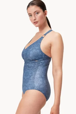 One Pieces|Speedo Printed Shaping V Neck One Piece Spruce blue