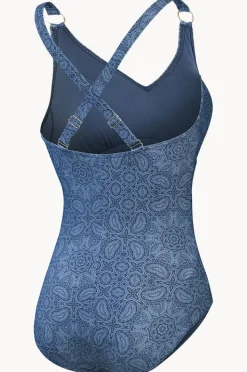 One Pieces|Speedo Printed Shaping V Neck One Piece Spruce blue