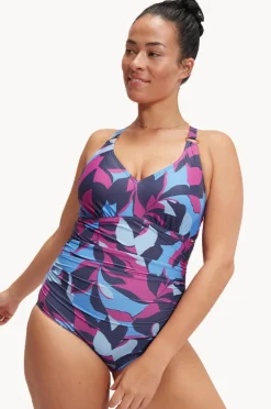 One Pieces|Speedo Printed Shaping V Neck One Piece Blue/purple