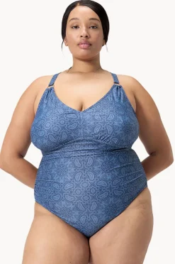 One Pieces|Speedo Printed Shaping V Neck One Piece Spruce blue