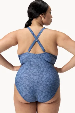 One Pieces|Speedo Printed Shaping V Neck One Piece Spruce blue