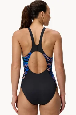One Pieces|Speedo Printed Splice Muscleback One Piece Black/Pink
