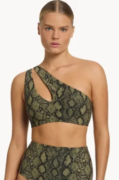 Bikini Tops|Jets Python Splice One Shoulder Top Olive
