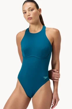 One Pieces|Speedo Racer Zip Back One Piece Teal
