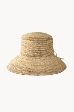 Headwear|Cherry Red Raffia Bucket Hat Beige