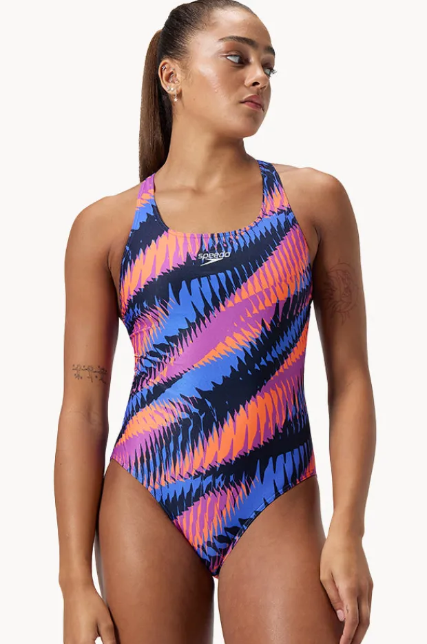 One Pieces|Speedo Razor Sharp Allover Digital Powerback One Piece Navy/purple