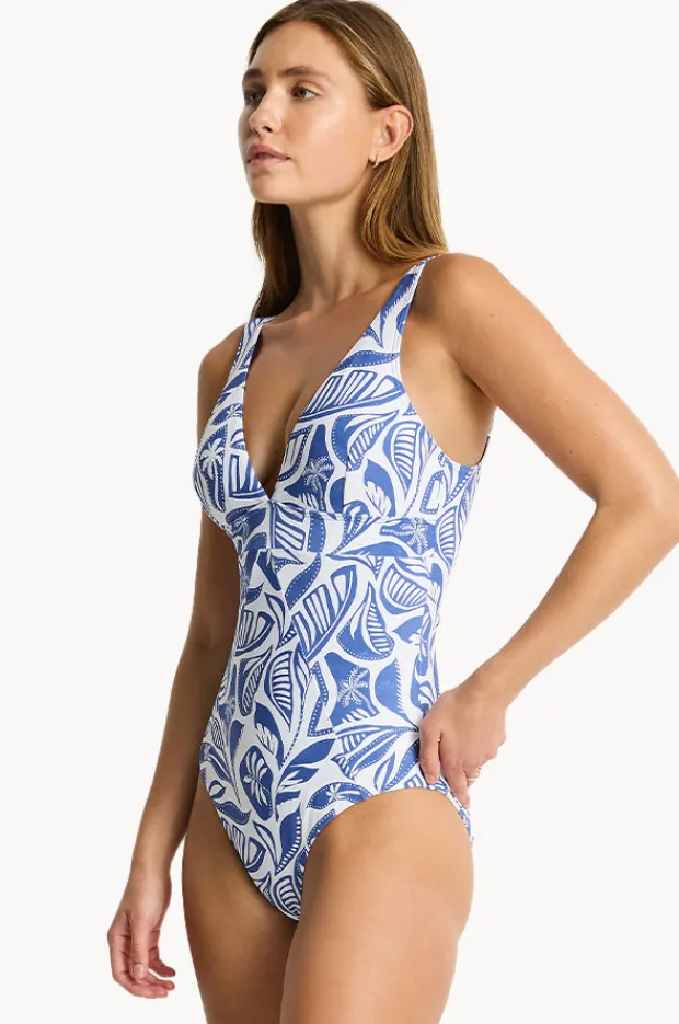 One Pieces|Sea Level Reef Scoop Back Panel Line One Piece Denim