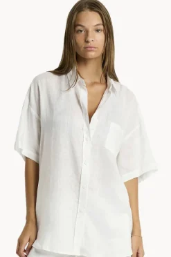 Tops|Sea Level Resort Linen Aloha Shirt White