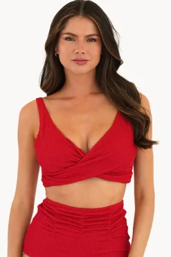 Bikini Tops|Moontide Retro Deco DD/E Cup Wrap Front Bra Hibiscus