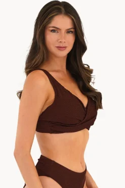 Bikini Tops|Moontide Retro Deco DD/E Cup Wrap Front Bra Espresso