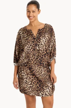 Dresses|Monte u0026 Lou Romeo 3/4 Sleeve Shirt Dress Leopard