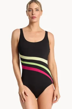 One Pieces|Poolproof Rozella DD/E Cup Wave Spliced One Piece Black/lime