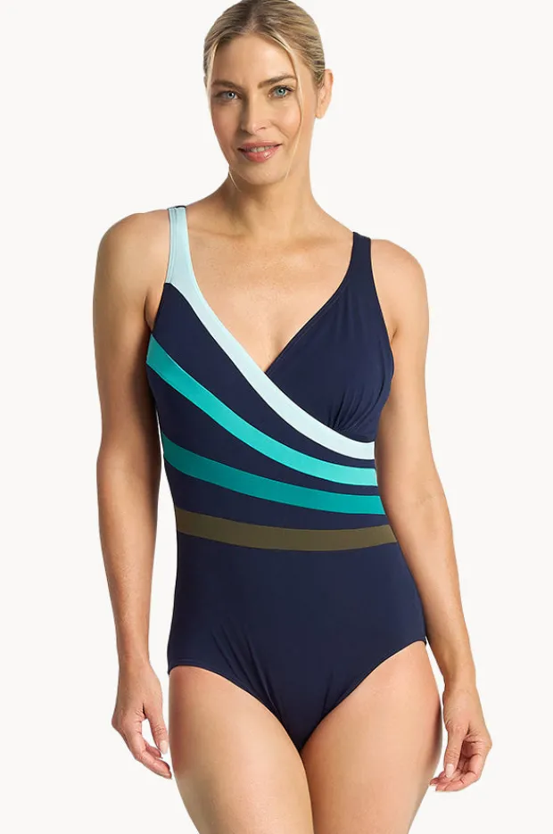 One Pieces|Poolproof Rozella Fan Splice Tank One Piece Navy/sky