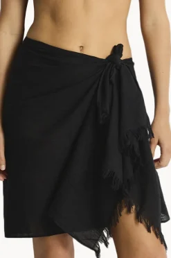 Sarongs|Sea Level Salt Frayed Sarong Black
