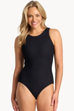 One Pieces|Sunseeker Salt High Neck Scoop One Piece BLACK