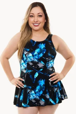 One Pieces|T.h.e. Swimwear Sapphire Crystals Swim Dress Black/Blue