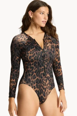 Rashies & Sunsuits|Sea Level Savanna Long Sleeve Sunsuit Chocolate