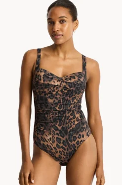 One Pieces|Sea Level Savanna Twist Front One Piece Chocolate
