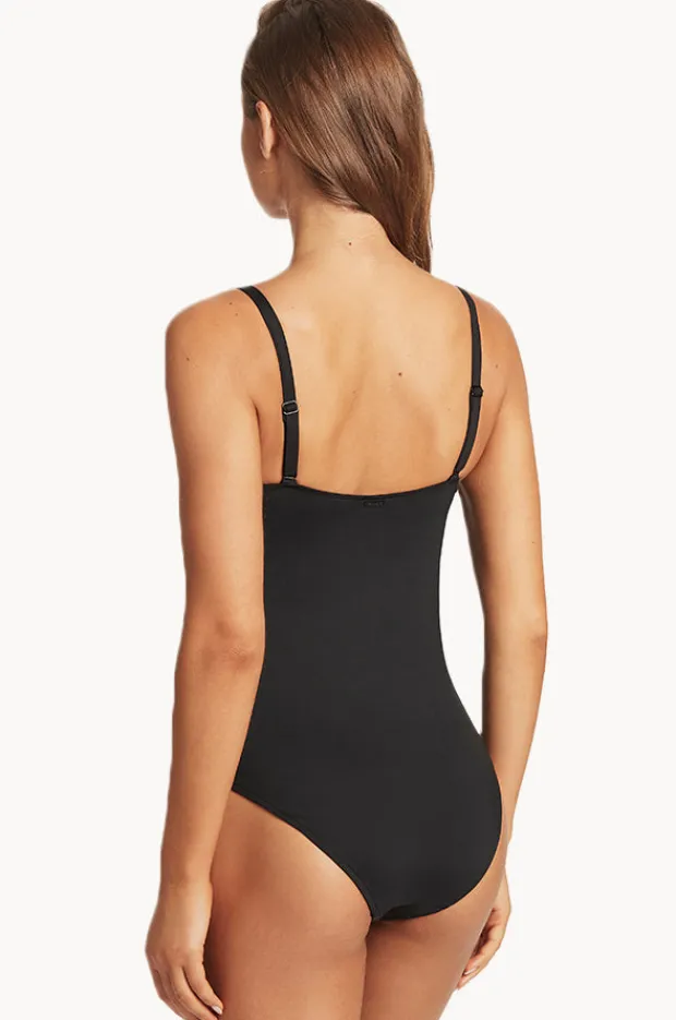 One Pieces|Sea Level Scalloped Square Neck Bralette One Piece Black