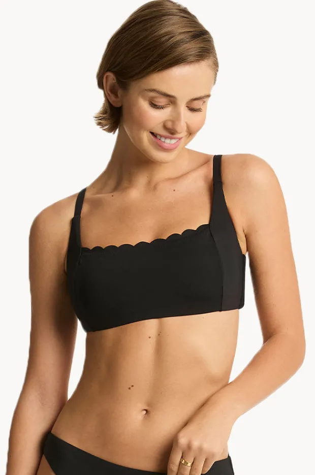 Bikini Tops|Sea Level Scalloped Square Neck Bralette Black