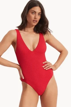 One Pieces|Seafolly Sea Dive Deep V Neck One Piece Chilli red