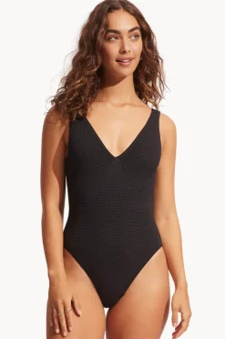 One Pieces|Seafolly Sea Dive Deep V Neck One Piece Black