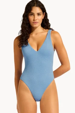 One Pieces|Seafolly Sea Dive Deep V Neck One Piece Cornflower