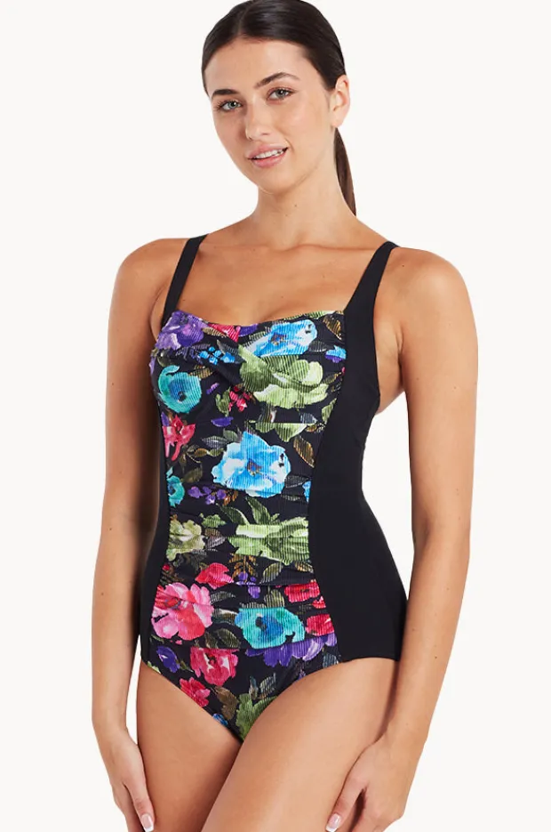One Pieces|Zoggs Sea Velvet Ruched Front One Piece Black/Multi