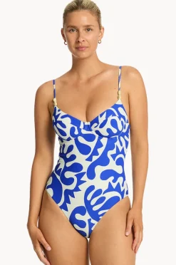 One Pieces|Sea Level Seascape Balconette Bra One Piece Blue