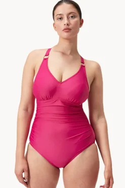 One Pieces|Speedo Shaping V Neck One Piece Magenta