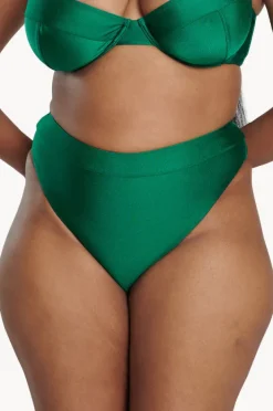 Bottoms|Raq Apparel Shimmer High Leg High Waist Pant Emerald