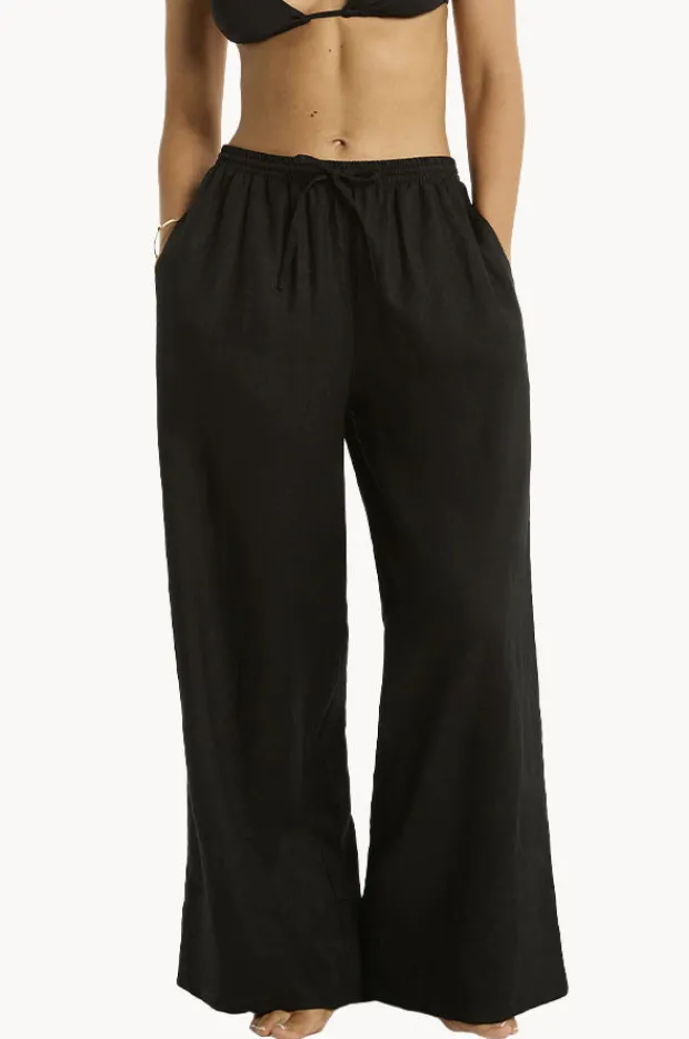 Pants|Sea Level Shore Linen Palazzo Pant Black