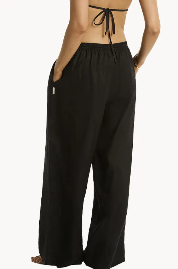 Pants|Sea Level Shore Linen Palazzo Pant Black