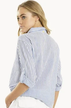 Tops|Sunseeker Slouch Stripe Shirt Blue