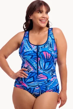 One Pieces|Funkita Soaring Hi DD/E Cup Zip Front One Piece Blue/pink