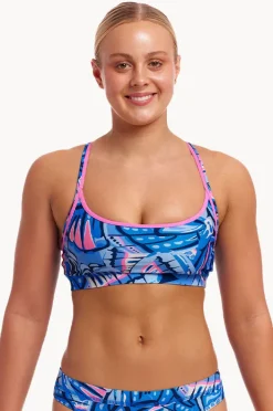 Bikini Tops|Funkita Soaring Hi Sports Top Blue/pink