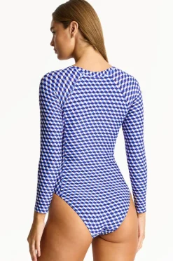 Rashies & Sunsuits|Sea Level Solara Long Sleeve Sunsuit Blue