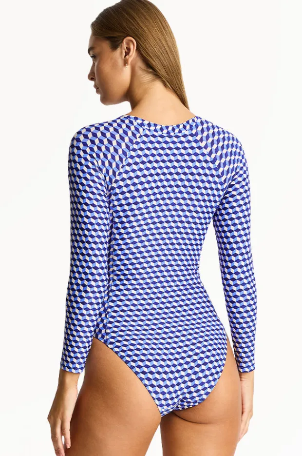 Rashies & Sunsuits|Sea Level Solara Long Sleeve Sunsuit Blue