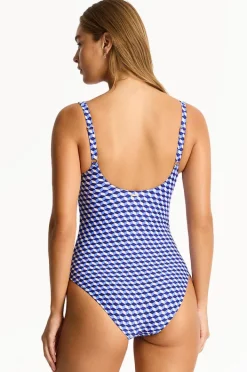 One Pieces|Sea Level Solara Scoop Back Panel Line One Piece Blue
