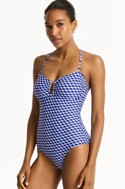 One Pieces|Sea Level Solara U Bar Bandeau One Piece Blue