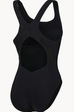 One Pieces|Speedo Solid Scoop Neck Mesh Back One Piece BLACK