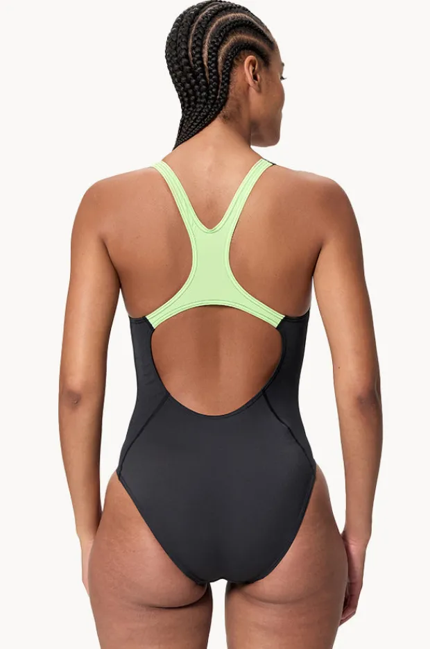 One Pieces|Speedo Solid Splice Medalist One Piece Black/green
