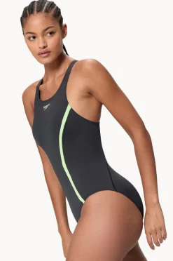 One Pieces|Speedo Solid Splice Medalist One Piece Black/green