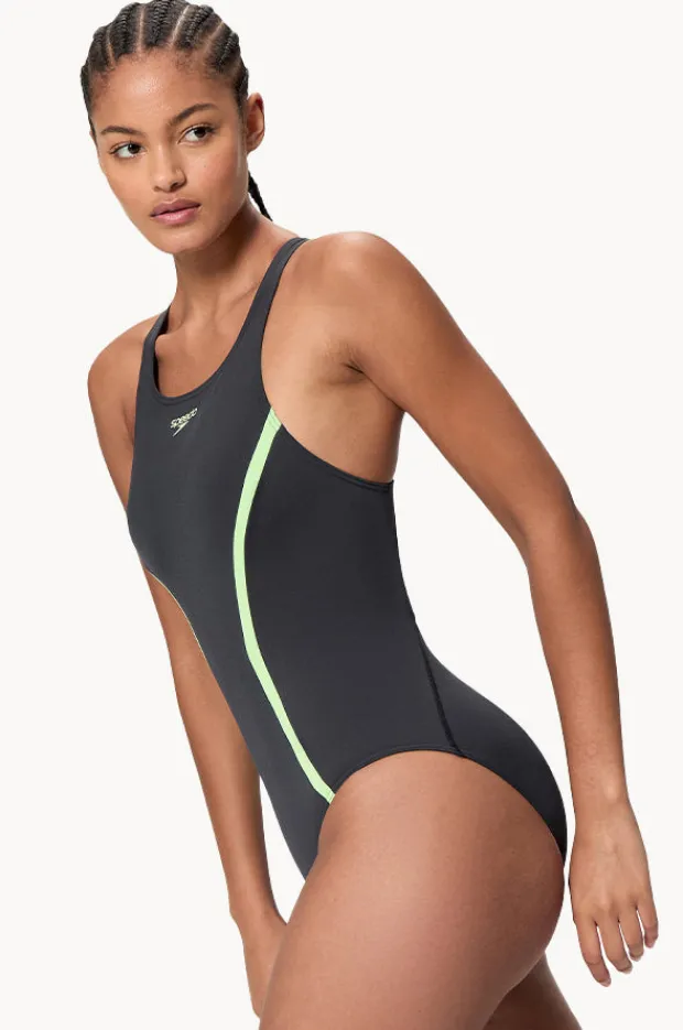 One Pieces|Speedo Solid Splice Medalist One Piece Black/green